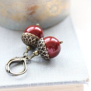 Red Brass Acorn Earrings
